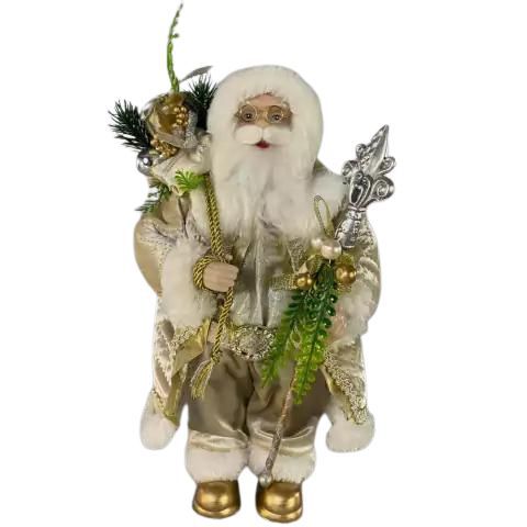 PAPAI NOEL EM PE BRANCO/DOURADO 30cm