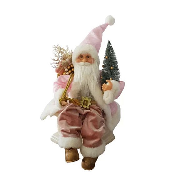 PAPAI NOEL SENTADO ROSA/BRANCO 45cm