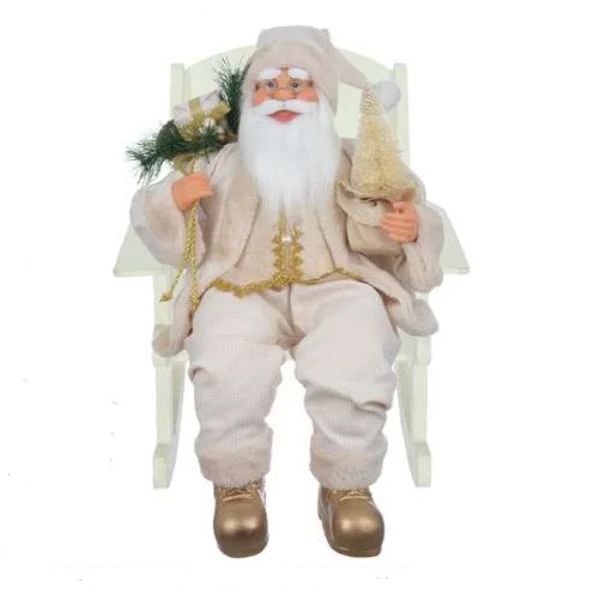 PAPAI NOEL SENTADO BRANCO/DOURADO 45cm