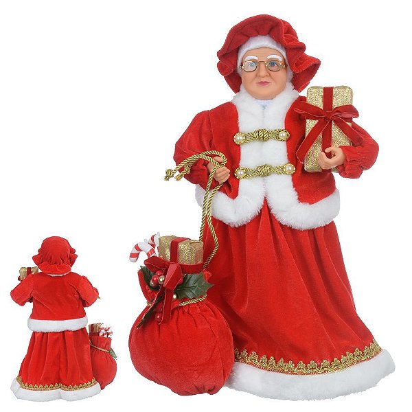 MAMAE NOEL NATAL EM PE (VERMELHO DOURADO) 45cm (FLORARTE) Vol. 7