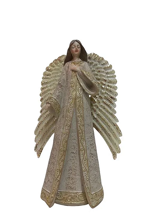 RESINA NATAL ANJO (BEGE DOURADO) 28cm (FLORARTE) Vol. 22
