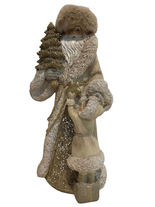 RESINA NATAL PAPAI NOEL C/CRIANCA (BEGE) 28,5cm (FLORARTE) Vol. 1