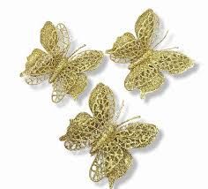 ENFEITE BORBOLETA X3 7 X 7CM DOURADO