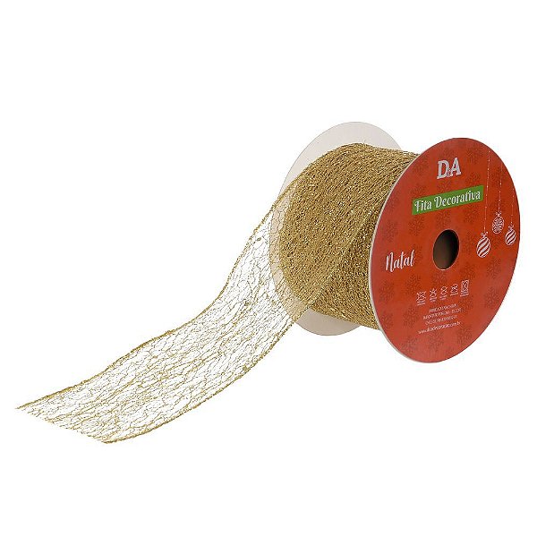 FITA ARAMADA TELA C/ GLITTER C/COSTURA (DOURADO) 6,3cmX9,14m (FLORARTE) Vol. 34