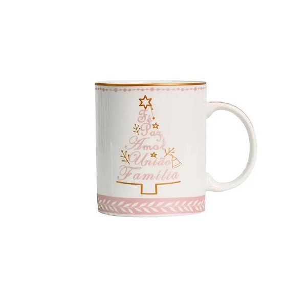 CANECA ARVORE ROSA COM DOURADO G 8x9cm
