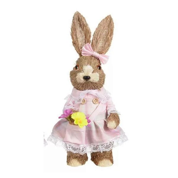 PASCOA COELHO FEMEA EM PE PALHA (ROSA) 33CM