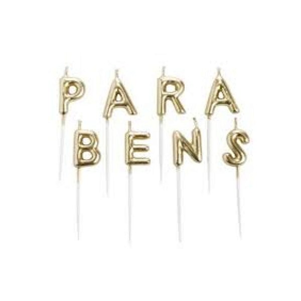 VELA PARABÉNS DOURADA CONTEM 8 VELAS