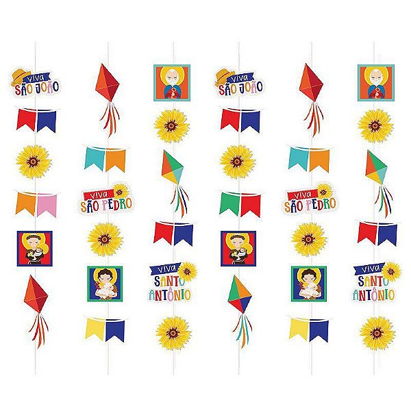 Cortina Decorativa Festa Junina Viva São João – 6 Cordões com 36 Peças