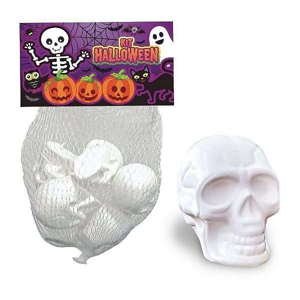 KIT HALLOWEEN MINI CRANIO BRANCO C/ 06UN UNICA