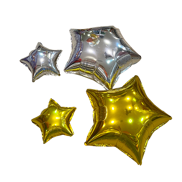 BALÃO VAZIO METALIZADO ESTRELA DOURADO OU PRATA 1 unidade