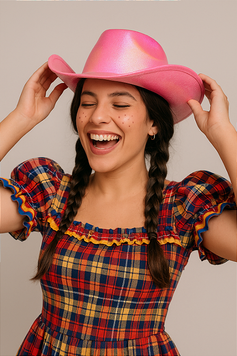 CHAPEU COWGIRL CURVADO FURTACOR ROSA 01 UNIDADE