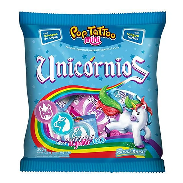 PIRULITO POP TATTOO MINI UNICORNIOS 200G