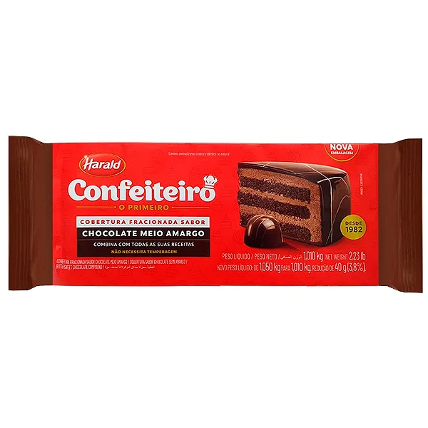 COBERTURA HARALD CONFEITEIRO FRACIONADA SABOR CHOCOLATE MEIO AMARGO 1,010kg