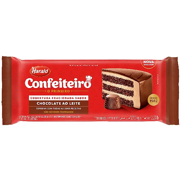 COBERTURA HARALD CONFEITEIRO FRACIONADA SABOR CHOCOLATE AO LEITE 1,010kg