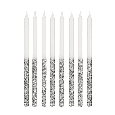 VELA PALITO METADE GLITTER C/6 PRATA