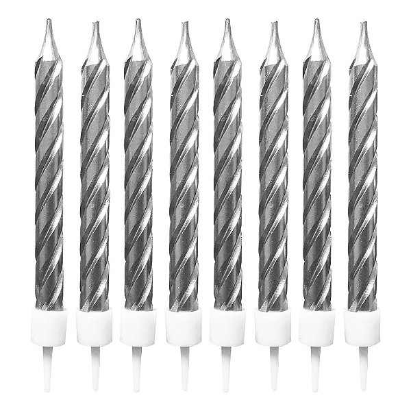 VELA PALITO ESPIRAL METALIZADA C/10 PRATA