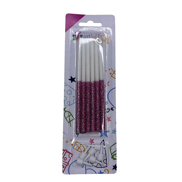 VELA PALITO METADE GLITTER C/6 ROSA