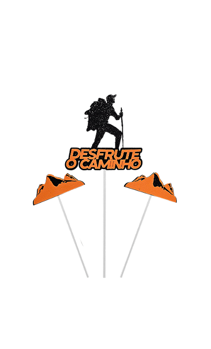 Topo Palito Legendário Desfrute Caminho - EVA Laranja e Preto (3 peças)