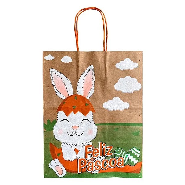 Sacola Kraft Natural – Páscoa Cenoura – 20x15x25cm
