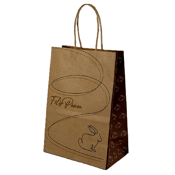 Sacola Kraft Natural – Coelho Dourado – 20x15x25cm