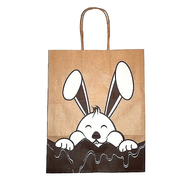 Sacola Kraft Natural – Coelho Páscoa – 20x15x25cm