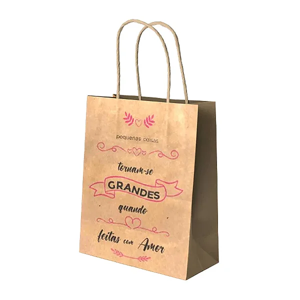 Sacola Kraft Natural com Frases – P 11,5 x 7,5 x 14,5 cm