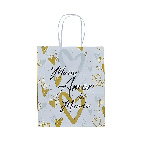 Sacola Kraft “Maior Amor do Mundo” – Branca com detalhes dourado e prata