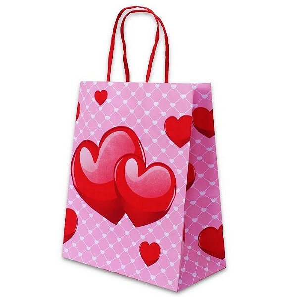Sacola Corações Love Kraft 17,5 x 8,5 x 21,5 cm