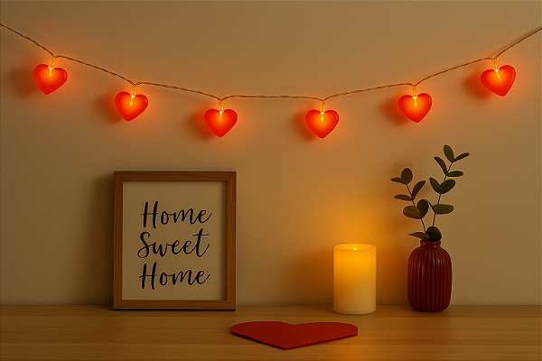 Varal Coração Luminoso com Glitter – 2m – Vermelho – 1 unidade