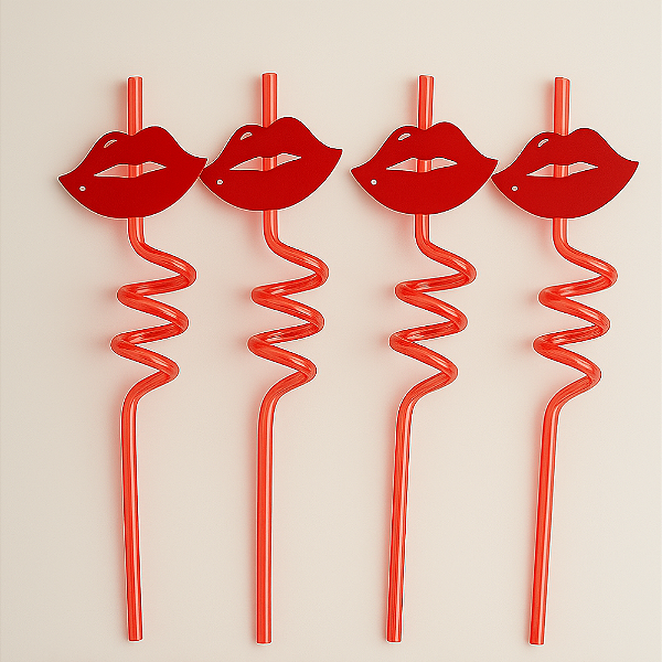 Canudo Espiral Rígido com Boca – Vermelho – 27cm – 4 unidades