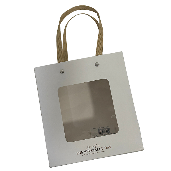 Sacola de Papel com Gaveta e Visor – Branca – 18x16,5x8,5 cm – 1 Unidade
