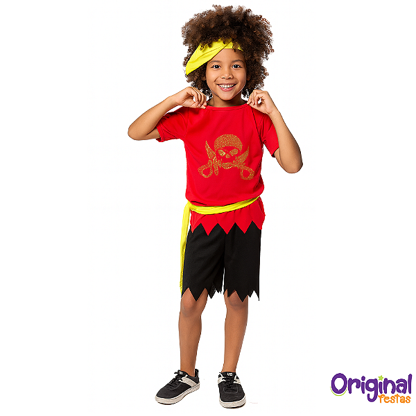 FANTASIA PIRATA AMARELO E VERMELHO INFANTIL
