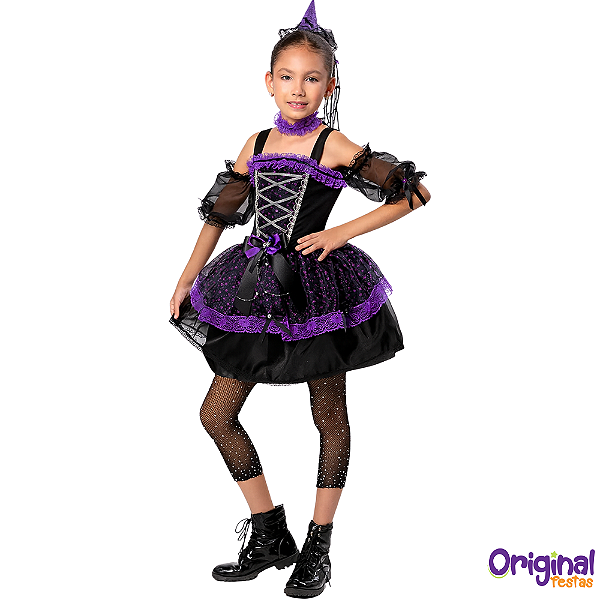 VESTIDO CARMILA PRETO E ROXO INFANTIL