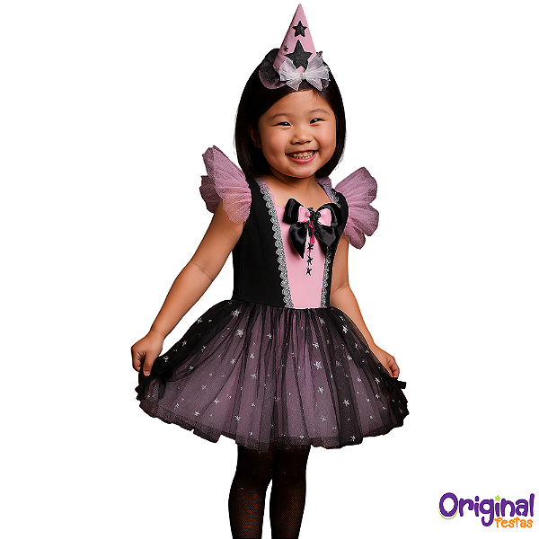 FANTASIA BRUXA ROSA INFANTIL