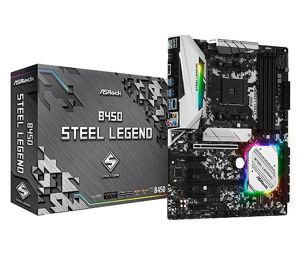 Placa Mãe ASRock B450 Steel Legend AM4 ATX DDR4 HDMI DisplayPort M.2 RGB 8x USB 3.2 90-MXBA00-A0UAYZ