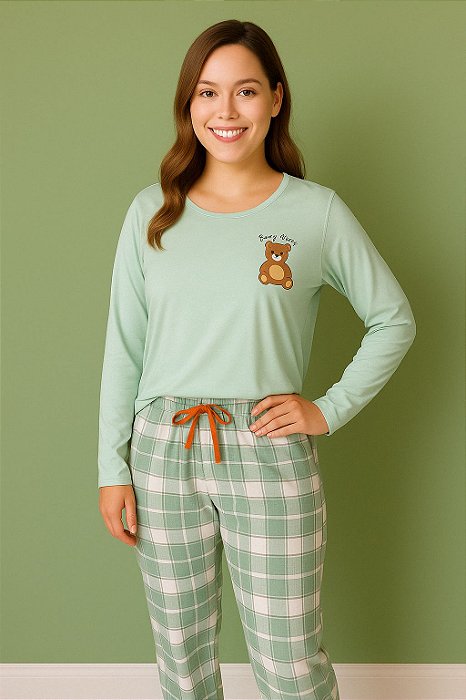 Pijama Xadrez Verde Menta