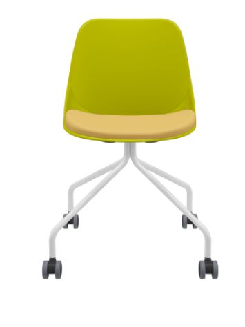 Cadeira Quick 4 Pés C/Rodízio Estrutura Branca  Assento E Encosto Mostarda Estofado Amarelo