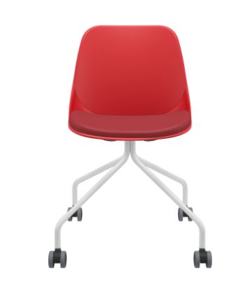 Cadeira Quick 4 Pés C/Rodízio Estrutura Branca  Assento E Encosto Vermelho