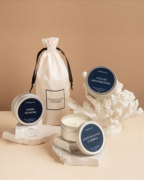 Kit Mediterrâneo -  Limão Siciliano e Verbena, Amora Silvestre e Figo do Mediterrâneo (3 velas aromáticas 90g)