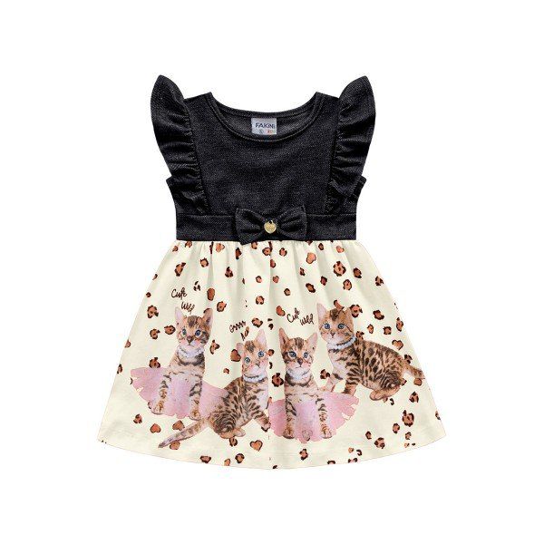 Vestido Bebê Menina Cats Preto - Fakini - Tyeza kids moda infantil