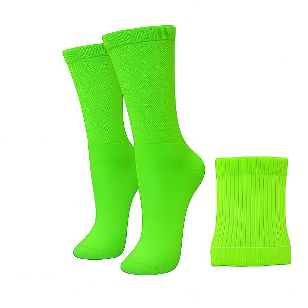 KIT Meia Poliamida e Munhequeira canelada anti suor VERDE FLUORESCENTE