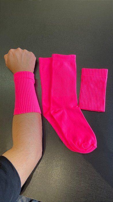 KIT Meia Poliamida e Munhequeira canelada anti suor PINK