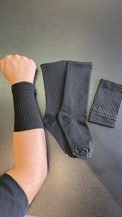 KIT Meia Poliamida e Munhequeira canelada anti suor PRETO