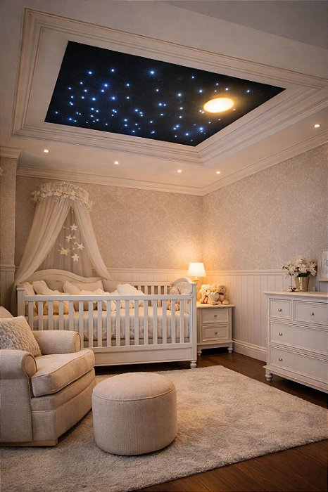 Kit de Iluminação em fibra Ótica para efeito de Céu Estrelado 100 pontos branco + lua Cheia