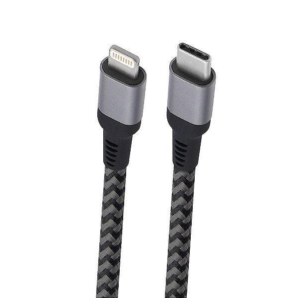 Cabo Lightning USB-C 1,5m Nylon Trançado Cinza MFi Iphone