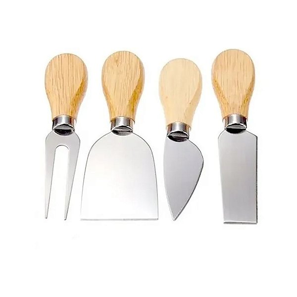 Kit Utensílios Corta Queijo Aço Inox e Madeira 4 pçs UnyHome