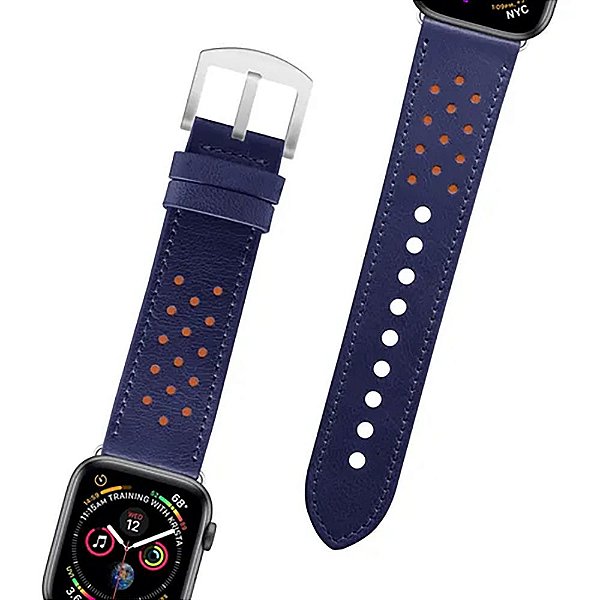Pulseira Azul Couro Legítimo Inox p/ Apple Watch 38/40