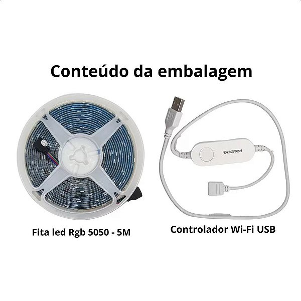 Kit Fita Led RGB Wifi USB Inteligente Conecta Alexa e Google