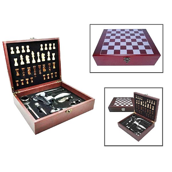 Kit de Vinhos 9 Peças Acessórios C/ Jogo de Xadrez