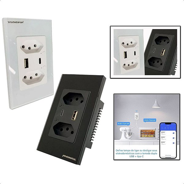 Tomada Inteligente Dupla e USB Wi-Fi NovaDigital